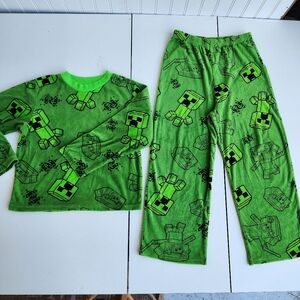 2 Piece Minecraft Legends Graphic Print Pattern Boys Green Pajama Set Fleece 8